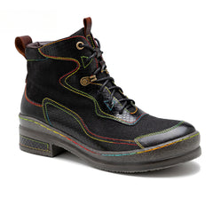 Socofy Vicconfy Leather Double Colored Thread Stitching Ankle Boots