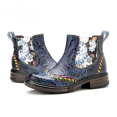 Socofy Vicconfy Genuine Leather Bohemian Women's Martin Boots Ethnic Vintage Short Boots