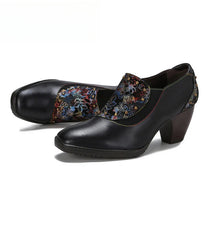 Socofy Vicconfy Round Toe Leather Fashion Side Zipper Heels Single Shoes Women's Shoes