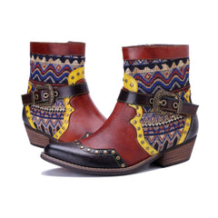 Socofy Handmade Leather Side Zip Boots