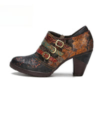 Socofy Vicconfy Genuine leather leather buckle deco ethnic vintage pumps