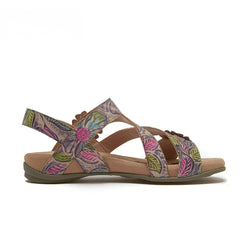 Socofy Bohemian retro first-layer cowhide flower-embellished women's sandals
