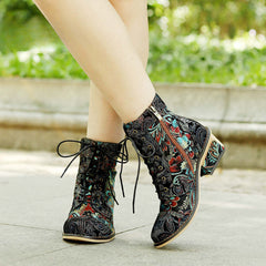 Socofy Vicconfy Vintage Printed Embroidered Casual Women's Boots