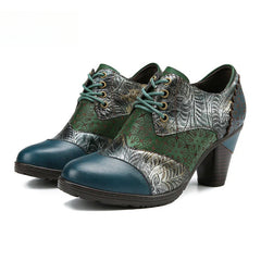 Socofy Genuine leather three-dimensional flower high heel pump