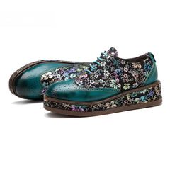 Socofy lace up deco casual shoes retro thick shoes Platform Flats