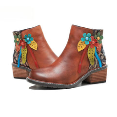 Socofy Autumn Bloom Leather Boots