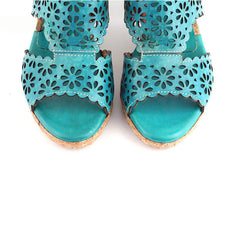 Socofy Vicconfy Open Toe Slingback Vintage Hollow Chunky Sandals