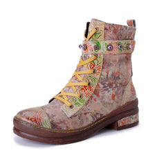 Socofy Winter Vintage Printed Martin Boots
