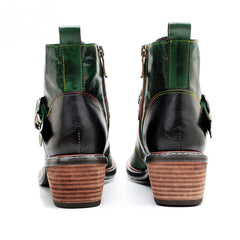 Socofy Vicconfy Genuine Leather Vintage British Style Comfortable Ankle Boots