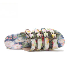 Socofy Vicconfy Summer Floral Leather Slippers