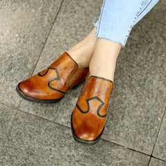 Socofy genuine leather retro style women's thick heel high heels