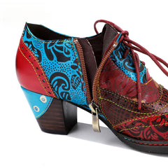 Socofy retro printing patchwork ethnic style women's high heels