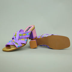 Vicconfy Elegant Purple Floral High Heel square root Women's Flat Slippers