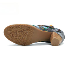 Socofy genuine leather hand-rubbed hollow flower high heels for women