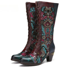 Socofy Autumn and winter women's high-heeled warm and wear-resistant high round toe boots for women