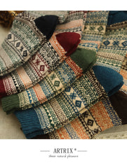 Socofy Vintage Thickened Warm Ethnic Style Wool Mid-Calf Socks
