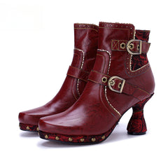 Socofy Vicconfy Retro Handmade Pure Color Fashionable Ankle Boots