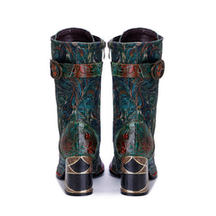 Socofy Winter Retro Painted Chunky Heel Boots