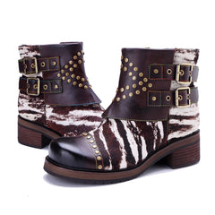 Socofy Retro Handmade Leather Side Zipper Boots