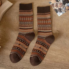 Socofy Vicconfy Mid-calf Socks Vintage Ethnic Striped Cotton Socks