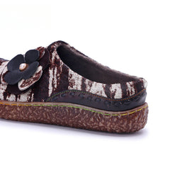 Socofy Vicconfy Genuine Leather Pony Hair Cubic Flower Retro Comfort Loafers