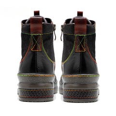 Socofy Vicconfy Leather Double Colored Thread Stitching Ankle Boots