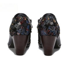 Socofy Vicconfy Round Toe Leather Fashion Side Zipper Heels Single Shoes Women's Shoes