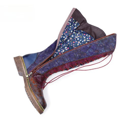 Socofy Vicconfy Locomotive Texture Dark Flower Women's Boots Flat Women's Boots