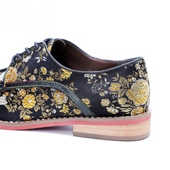 Socofy Genuine Leather Retro Flat Print Casual Lace-up Loafers Shoes