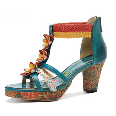 Socofy summer genuine leather braided retro fashion high-heeled women's sandals