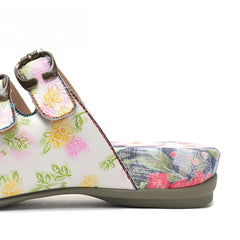 Socofy Vicconfy Summer Floral Leather Slippers
