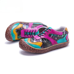 Socofy Vicconfy Genuine Leather Retro Lace Up Comfortable Casual Women's Shoes