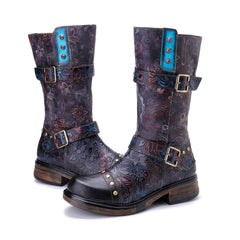 Socofy Winter Vintage Printed Platform Boots