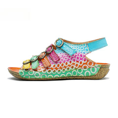 Socofy summer genuine leather belt buckle comfortable flat women's sandals