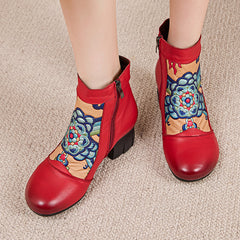 Socofy Retro Cowhide Leather Side Zipper Boots