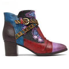Socofy Vicconfy Patchwork Ethnic Butterfly Women's Boots