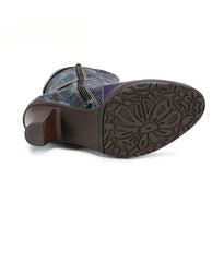 Socofy Vicconfy Genuine Leather Printed Belt Buckle Ethnic Long Boots