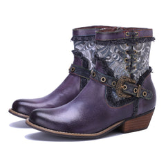 Socofy Handmade Leather Side Zipper Short Boots