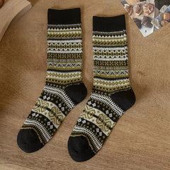 Socofy Vicconfy Mid-calf Socks Vintage Ethnic Striped Cotton Socks