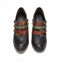 Socofy Vicconfy Genuine leather leather buckle deco ethnic vintage pumps