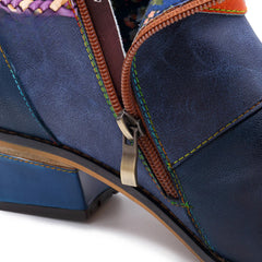 Socofy Vicconfy Genuine Leather Braided Strap Cowboy Style Women's Boots