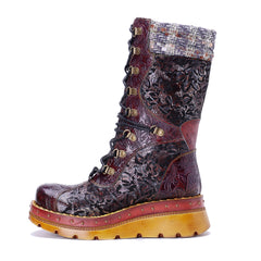 Socofy Winter Vintage Cutout Pattern Boots