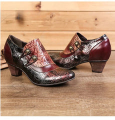 SOCOFY Genuine Leather Ethnic Style Pumps