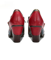 Socofy Vicconfy Genuine Leather Flower Buckle Side Zipper Pumps