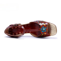 Socofy Crimson Blossom T-Strap Sandals