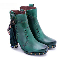 Socofy Vicconfy Retro Handmade Side Fringe Ankle Boots