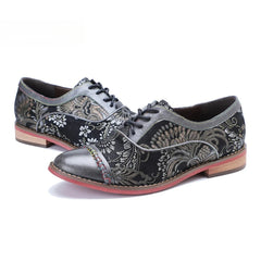 Socofy Handmade Leather Vintage Lace-Up Flats Loafers Shoes