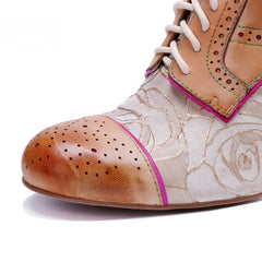 Socofy Genuine leather vintage splicing rose fashion lace-up high heels shoes
