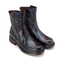 Socofy Winter Vintage Embossed Pattern Short Boots