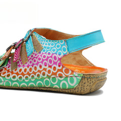 Socofy summer genuine leather belt buckle comfortable flat women's sandals